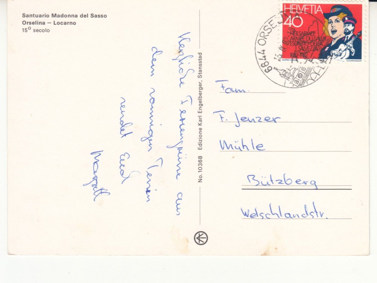 Cartoline postali: Madonna del Sasso 1982 – Usato da Bürglen TG venduto da StampGraf 1