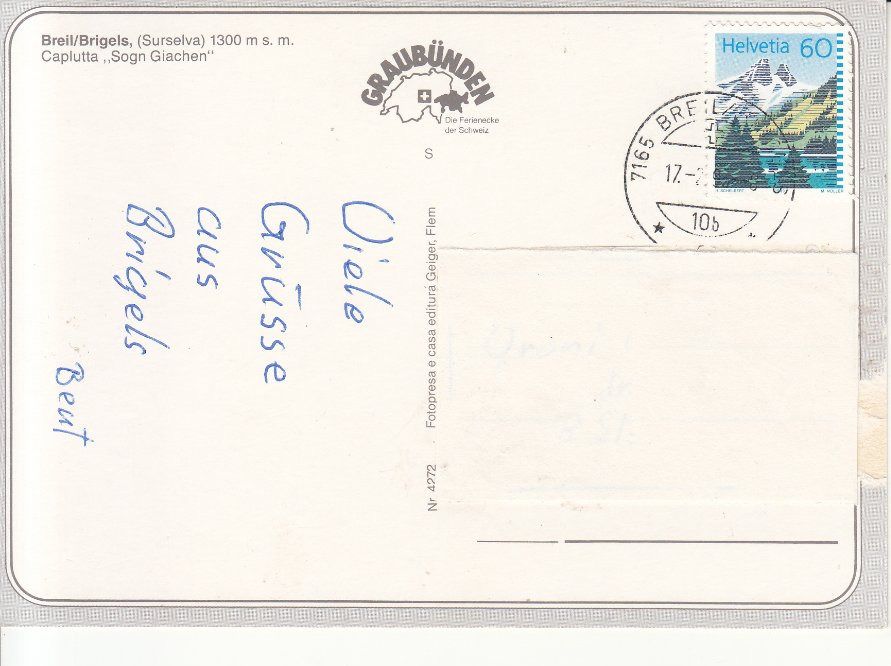Cartoline postali: Breil 1993 – Usato da Bürglen TG venduto da StampGraf 1
