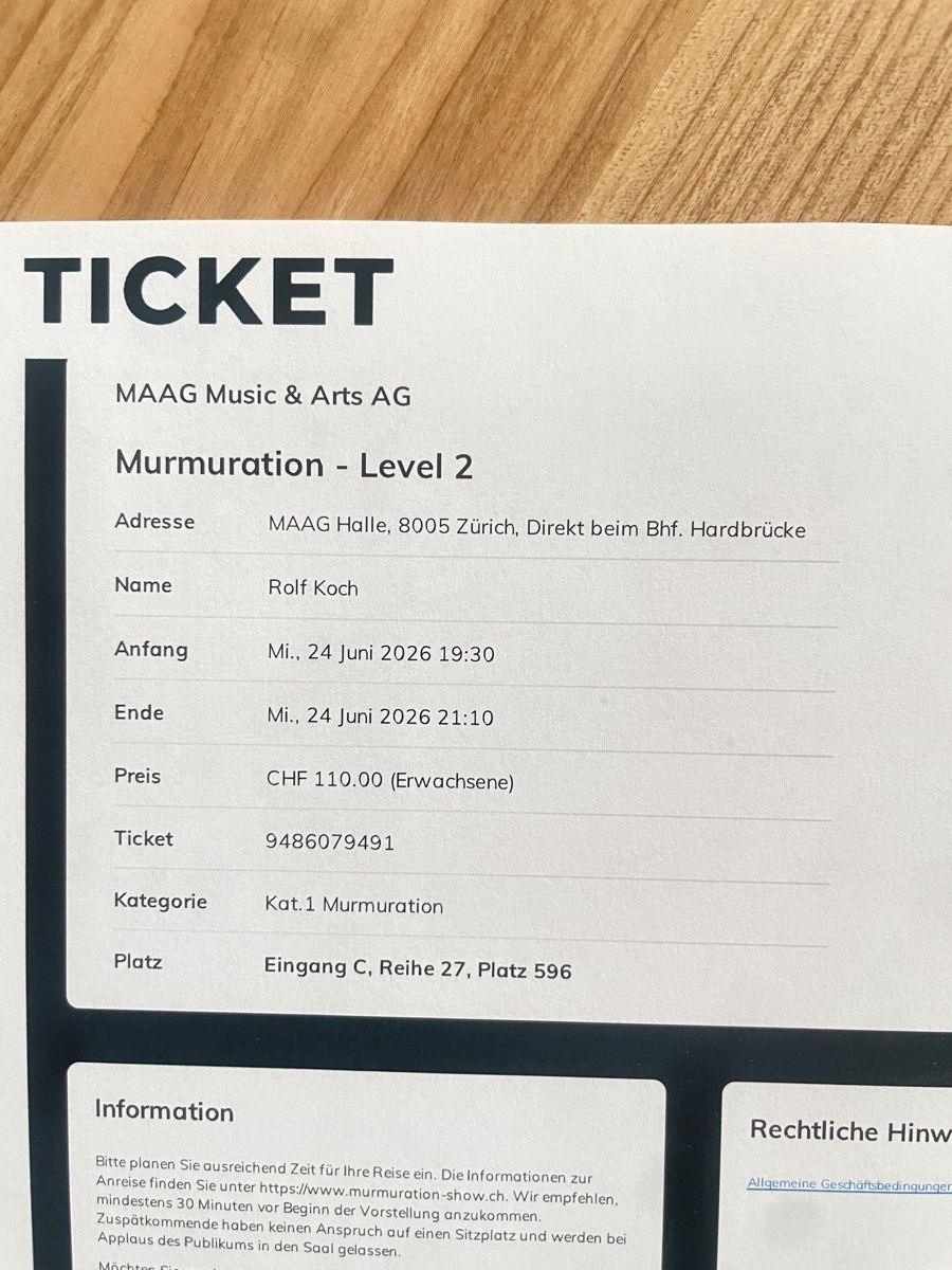 Biglietti: 2 Tickets Murmuration – Nuovo e nell'imballaggio originale da Staad SG venduto da Scotch7 3