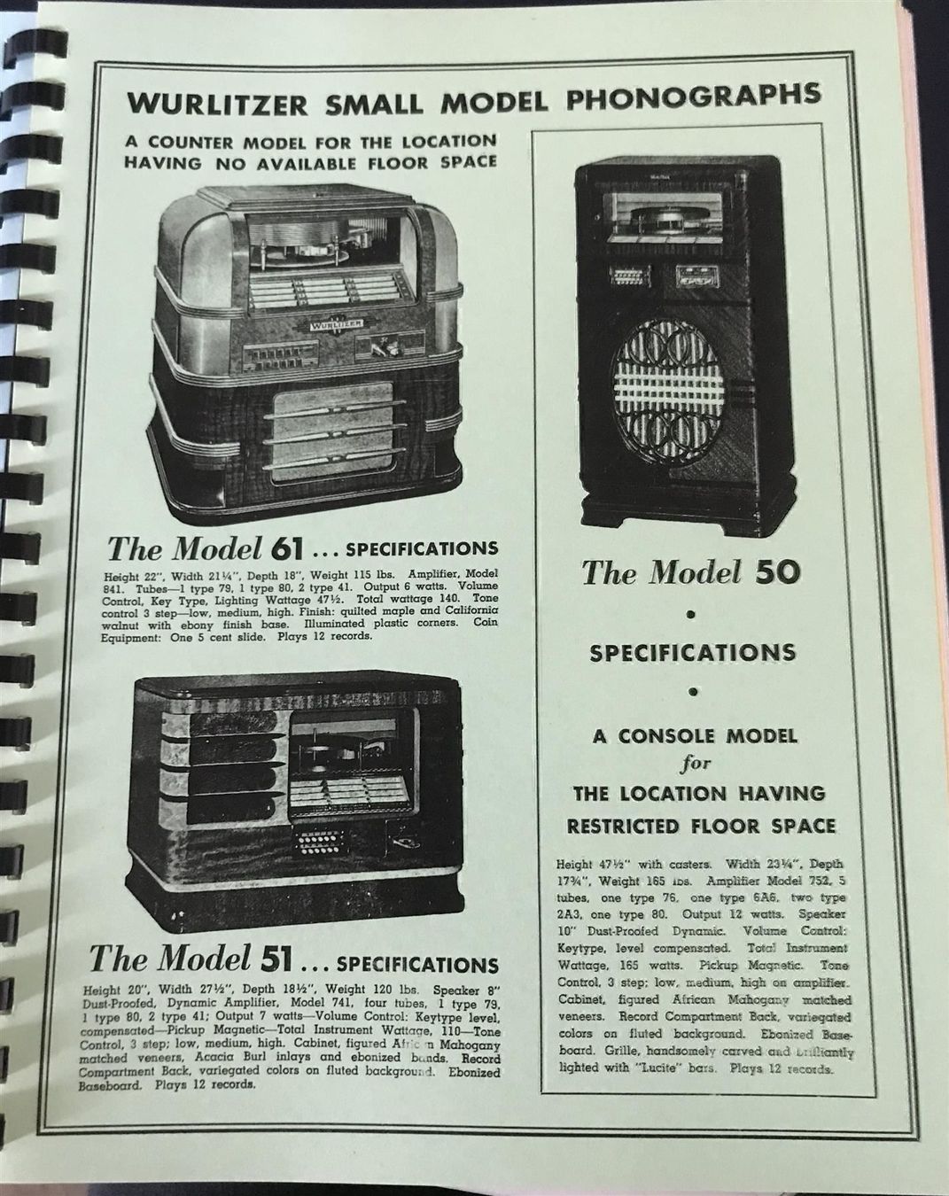 Wurlitzer Musiktruhen: Manual WURLITZER Models 50, 51 and 61 – Neu (gemäss Beschreibung) aus Adligenswil von Decor-Tech 1