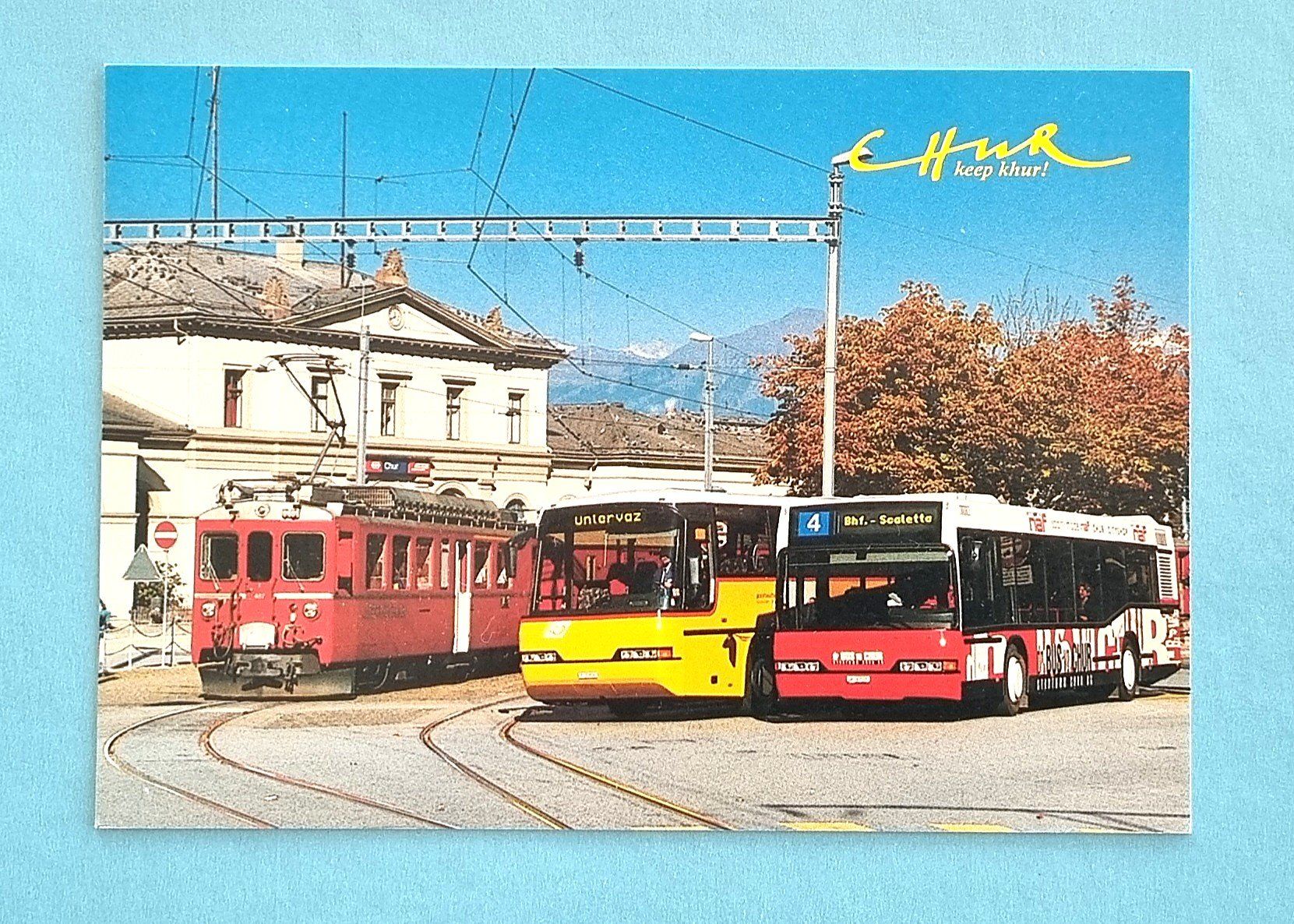 Ansichtskarten: Chur - Bahnhof - Rhätische Bahn - Postauto - Autobus – Gebraucht aus Rothrist von RROENK