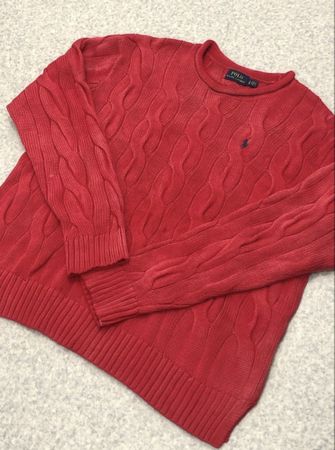 Ralph Lauren Red Cable Knit Jumper, Size L, Winter Warm