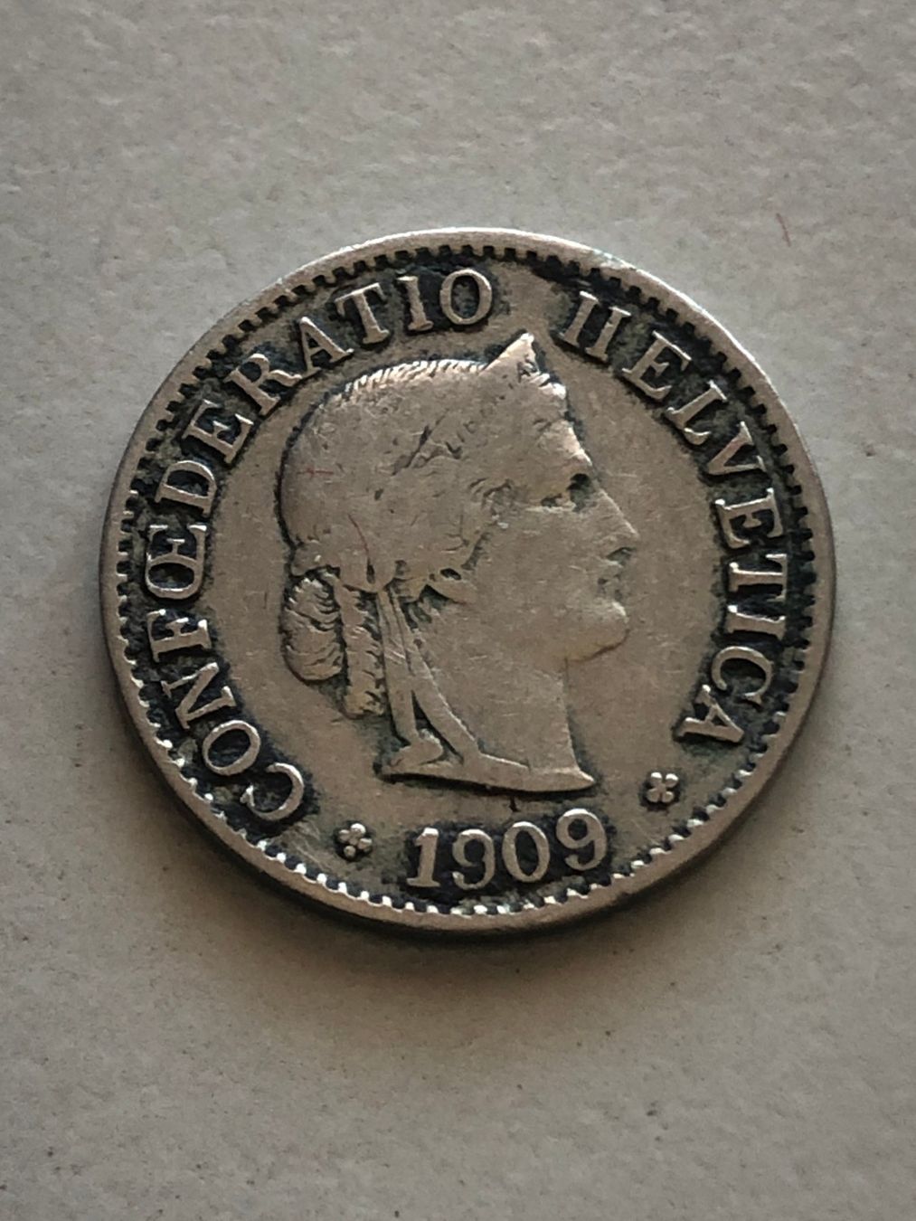 Tutti le monete: Abart 5 Rp. 1909 H ohne Querstrich – Usato da Schötz venduto da Odpa