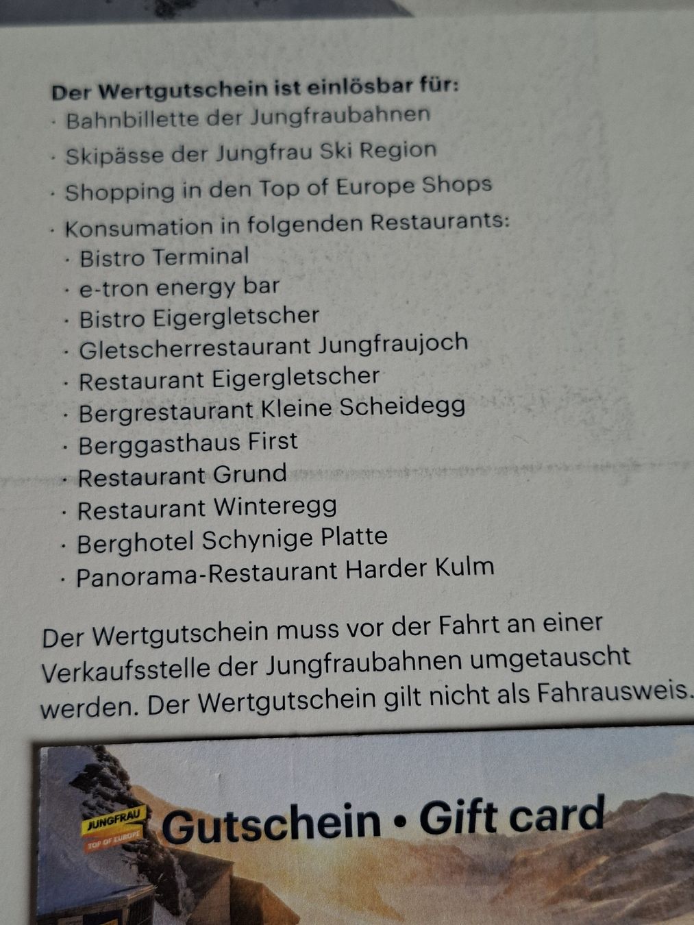 Buoni: Wert Gutschein der Jungfraubahnen – Nuovo (secondo la descrizione) da Basel venduto da mabu46 3