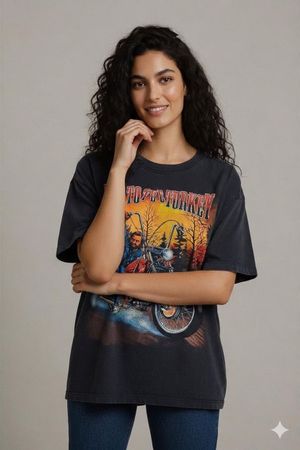 Vintage 'Bad to the Turkey' Motorrad-Grafik-T-Shirt – Größe