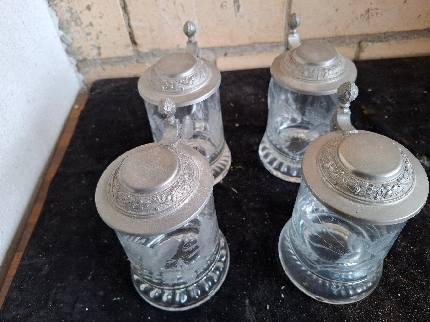 Bicchieri: 4x Antike Bierseidel/Gläser mit Zinndeckel, Herbstdeko – Usato da Schönholzerswilen venduto da clyde123 1