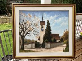 Zeitgenössisches Ölbild Kirche St. Peter Oberdorf BL Rütti