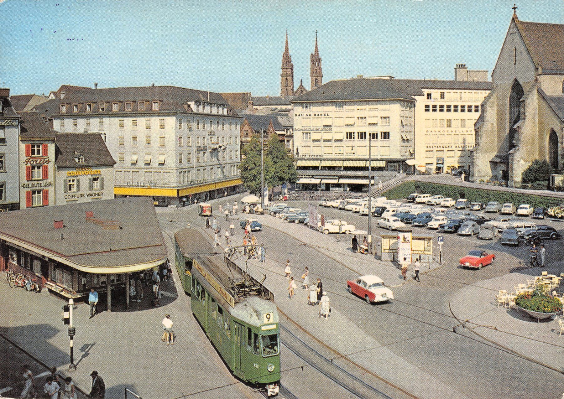 Cartoline postali: Basel // 1973 Barfüsserplatz Tram Nr. 9 Oldtimer – Usato da Basel venduto da intermezzo12