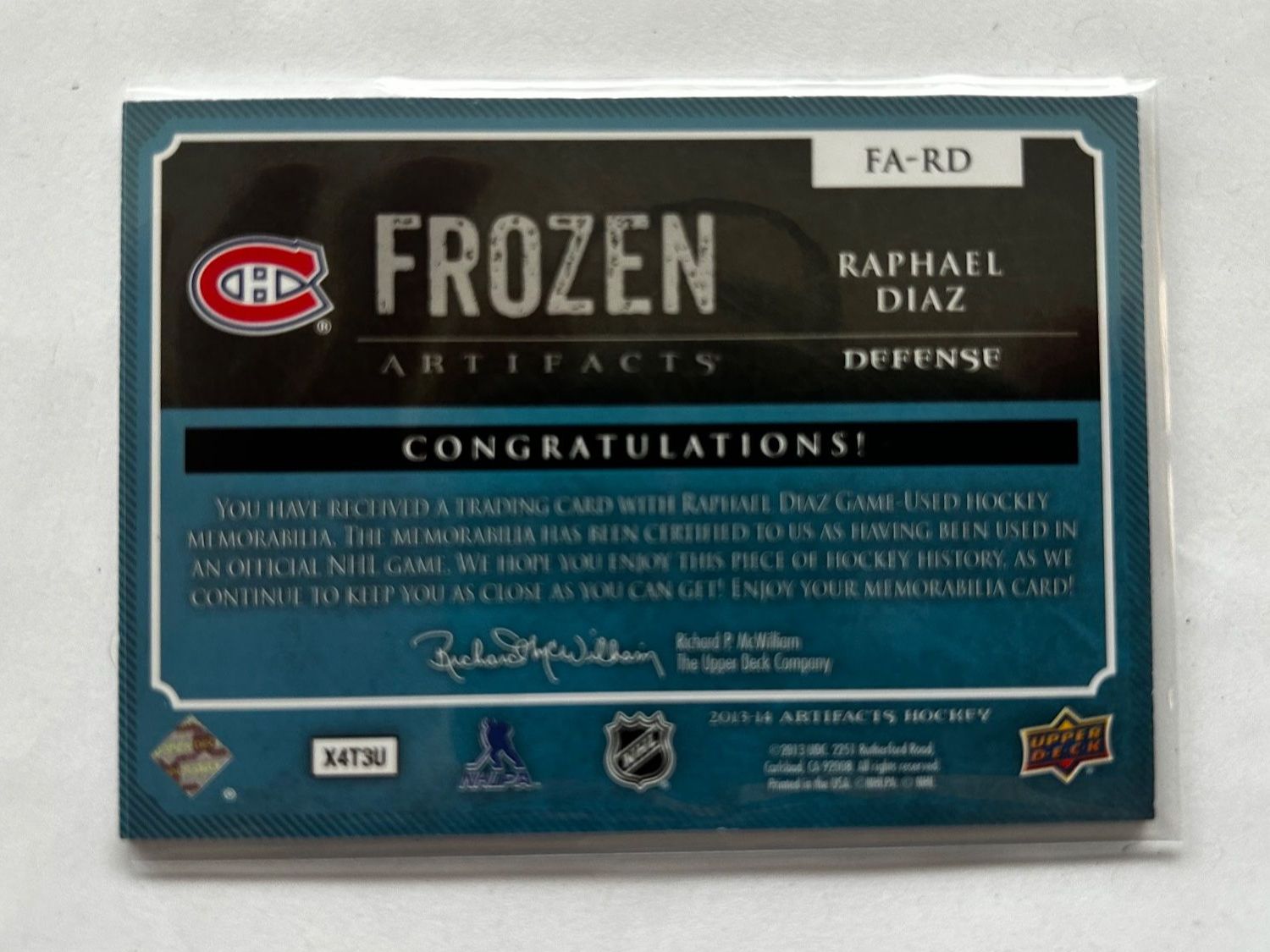 NHL Carte collezionabili: Upper Deck NHL Raphael Diaz Artifacts Trikotstück eingenäht – Usato da Oberwil-Lieli venduto da Mhd 1