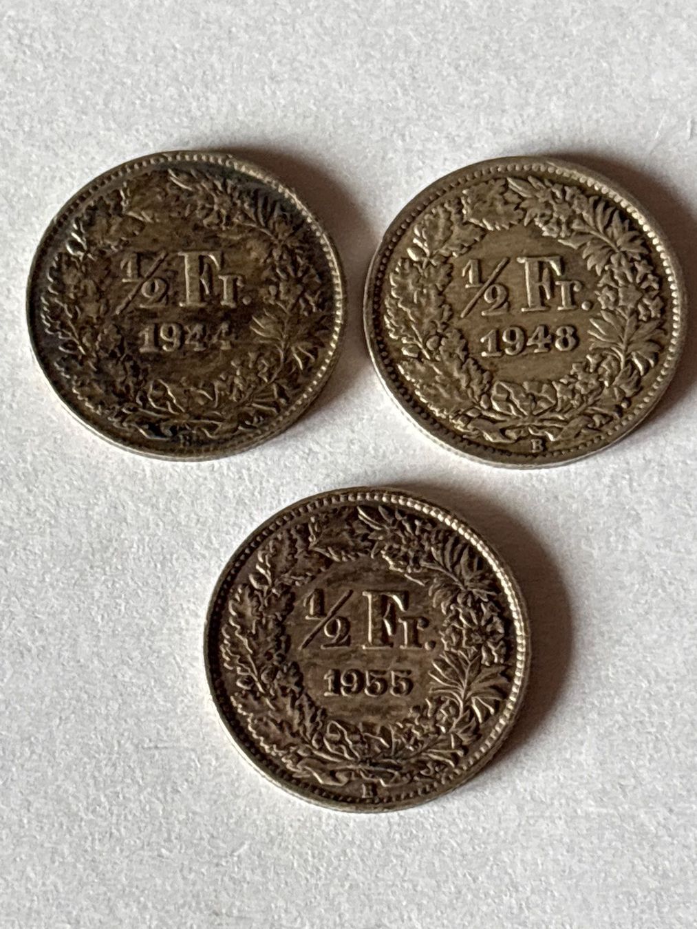 Tutti le monete: 3x 1/2 Fr. 1944, 1948, 1955 – Usato da Salvenach venduto da Haeseli59