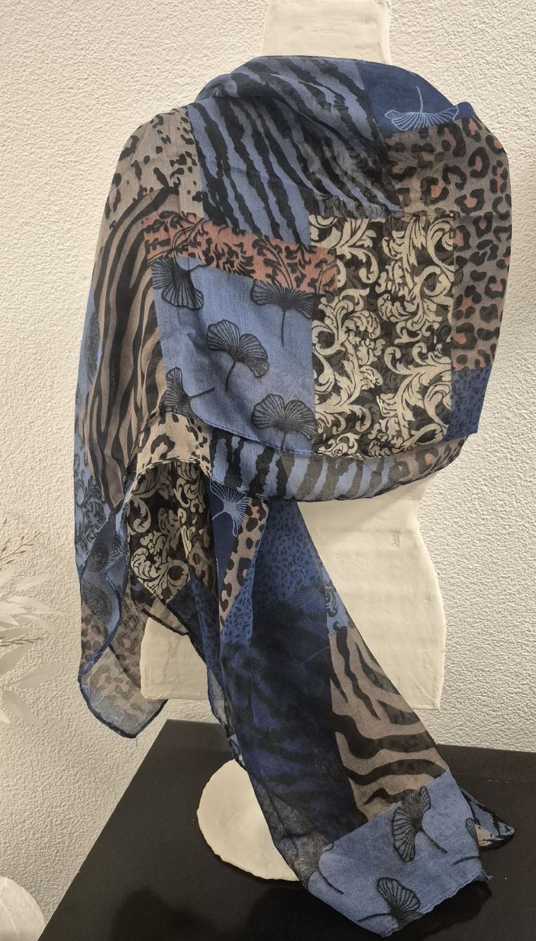 Foulards & écharpes: Foulard/Sciarpa patchwork donna blu leopardata zebra florea – Neuf (Voir description) à Giubiasco par Stefaniav 3