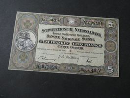 Schweiz 1949, 5 Franken  wie neu, leichter senkrechter Bug