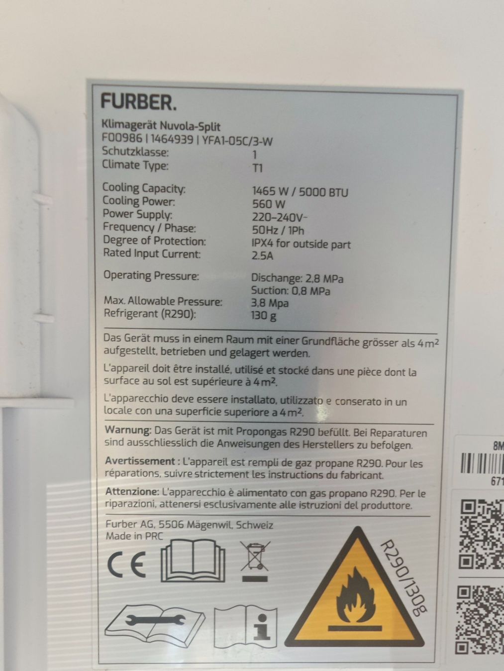 Climatiseurs: Klimagerät Nuvola-Split FURBER weiss – D'occasion à Rümikon AG par Dlcpdm 2
