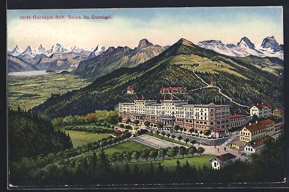 Cartoline postali: Gurnigel-Bad, Ortsansicht mit Umgebung u – Usato da Berlin venduto da bartko-reher