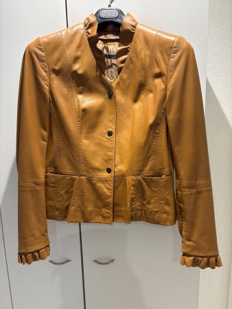 Lederjacke Damen AMBIENTE braun Kragenruffel .