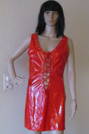 NEU Rotes GOTH Lackkleid Minikleid Schnürung Black Level 2XL