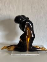 Sculpture vintage couple ceramique Galos , noir et or,