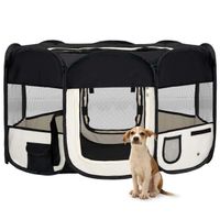 Parc pliable pour chien avec sac de transport Noir 145x145x6