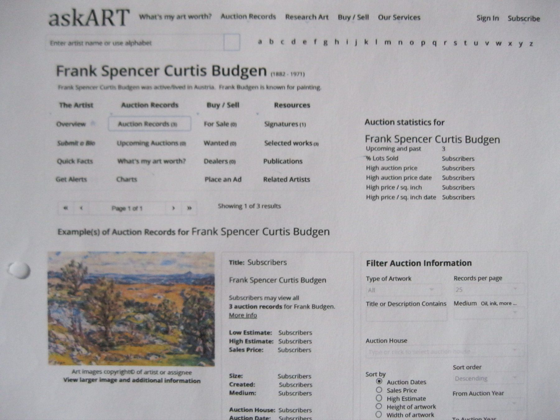 Dipinti: GEMÄLDE  VON  CURTIS  BUDGEN – Usato da Männedorf venduto da Andreas2002 3