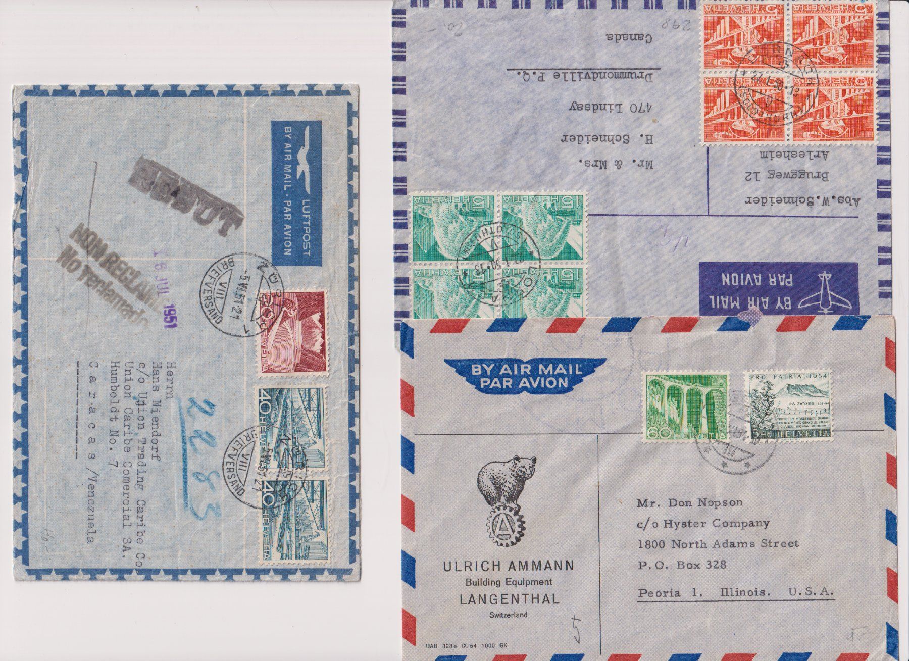 Alle Briefmarken: Uebersee Flugbriefe mit Technik und Landschaft Marken !! – Gebraucht aus Bibern SH von Heinibuehrer
