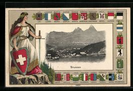 Brunnen, Stadtpanorama, Helvetia mit Sch