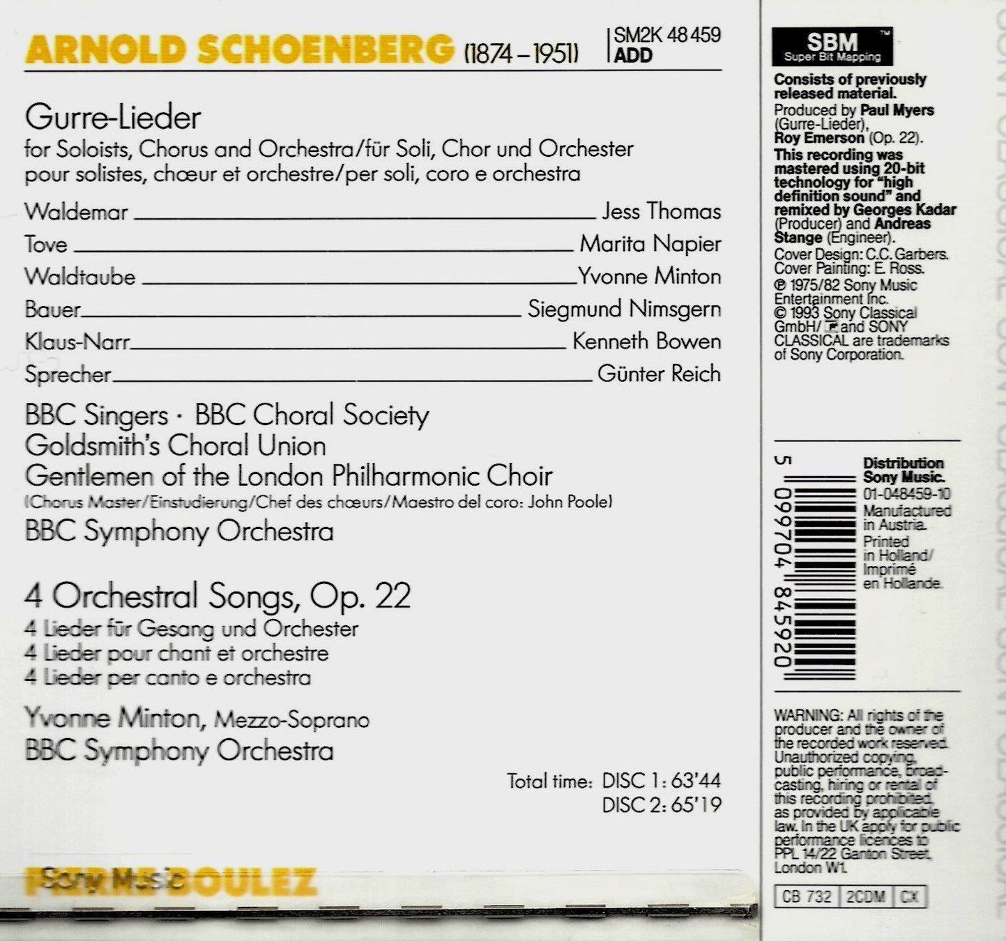 CD: Boulez SCHOENBERG GURRE LIEDER BBC Symphony Orchestra 2CDBox – Usato da Kandergrund venduto da Sososo 1