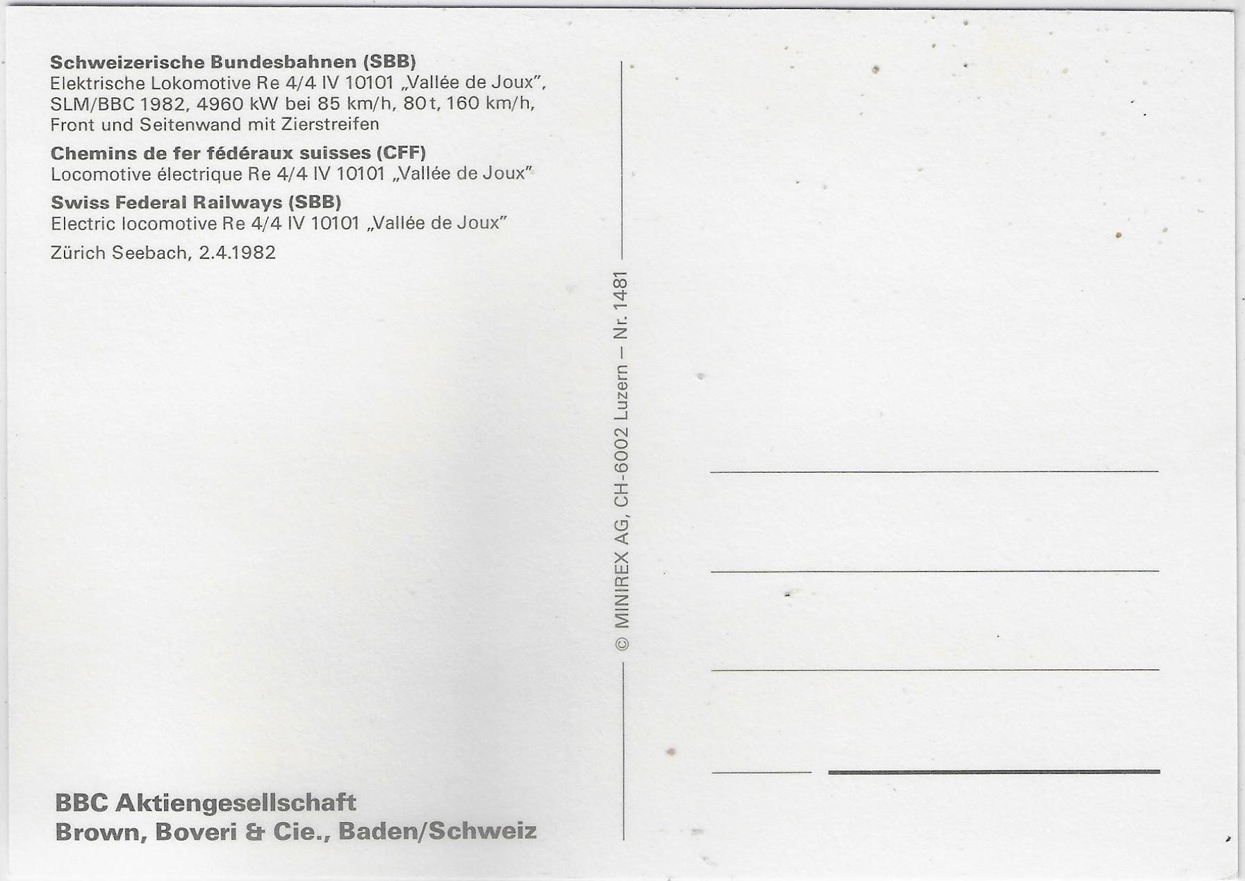 Cartoline postali: SBB/CFF Lok "Vallee de Joux" in Seebach – Usato da Ettingen venduto da Kartenplanet 1