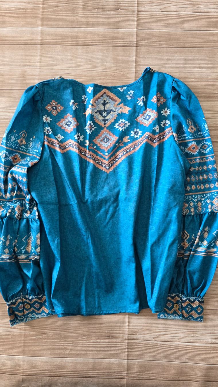 Camicette: Boho-Bluse mit Ethno-Muster - M - Petrol 4️⃣ – Nuovo (secondo la descrizione) da Thalwil venduto da VitaMini 1