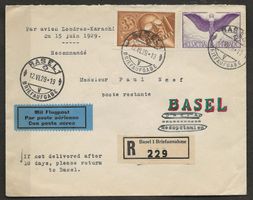 Flugpost Schweiz 1929 Basel Genua Alexandria Basrah Luftpost