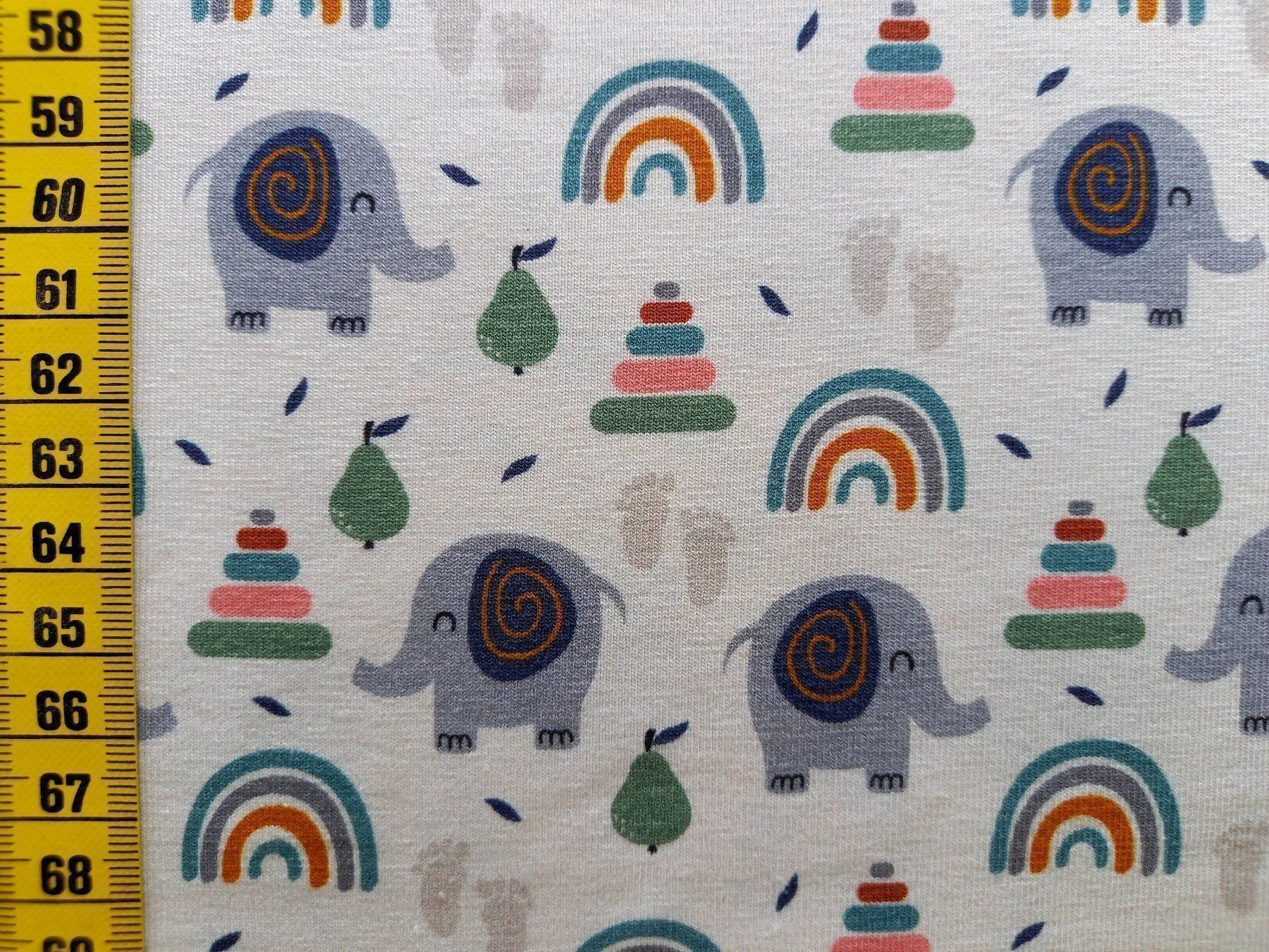 Tessuti: Jersey Regenbogen-Elefant creme – Nuovo e nell'imballaggio originale da Winterthur venduto da Kimbana
