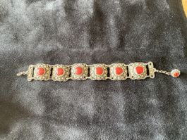 Antiquitäten Armband Silber 800 mit rote Stein