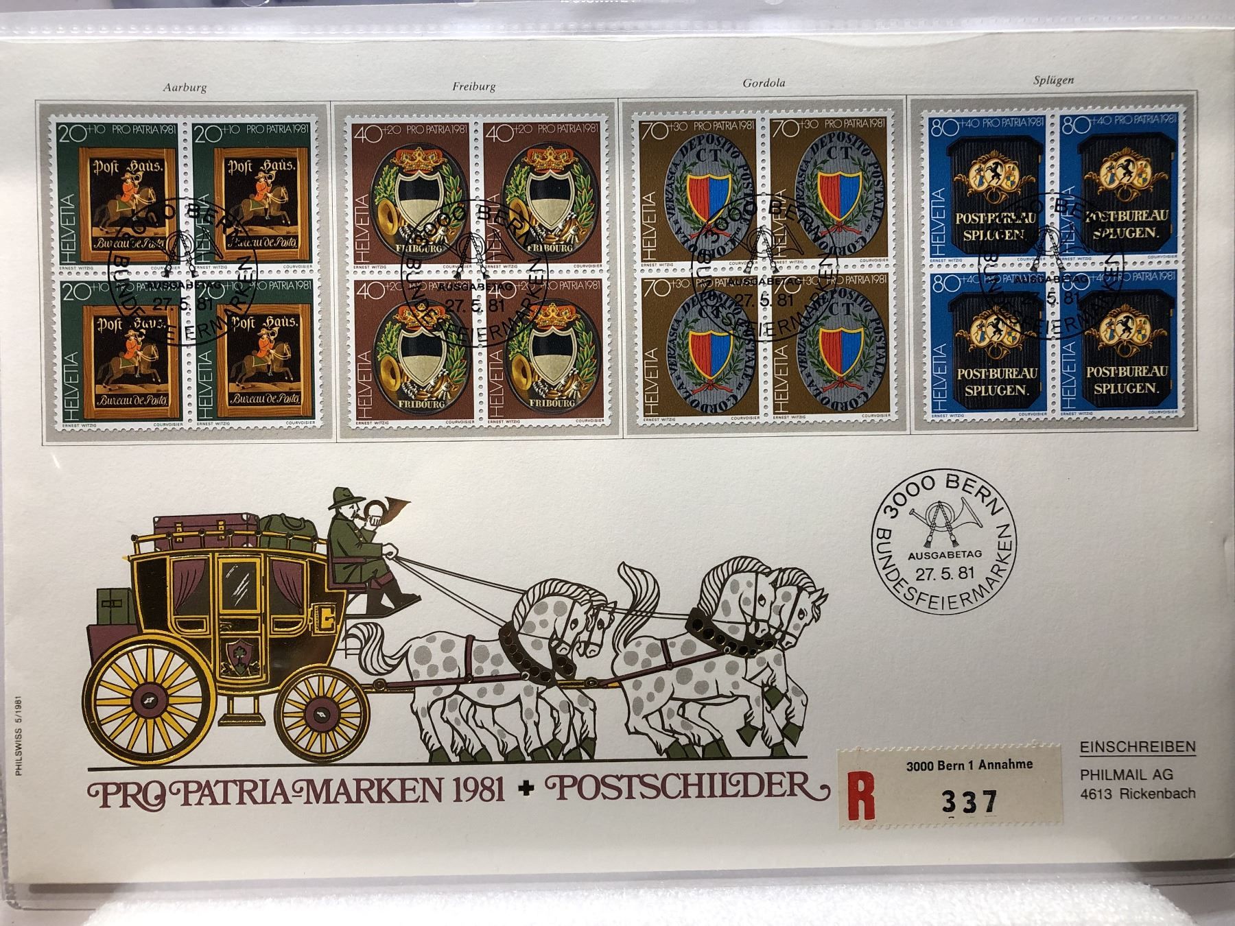 Tutti i francobolli: FDC Grossbrief Pro Patria Postschilder 1981 ET – Nuovo (secondo la descrizione) da Kirchenthurnen venduto da Scherzengel