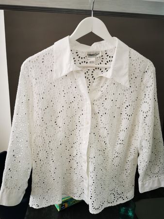Damen Bluse weiss Grösse XL mit Lochstickerei 100% Baumwolle