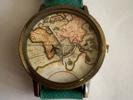 Vintage Look Weltkarte Uhr, Grün, Selten, Sammlerstück!