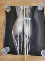 AKT WEIBLICH ÖLGEMÄLDE SCHWARZWEISS 67 X 56 CM
