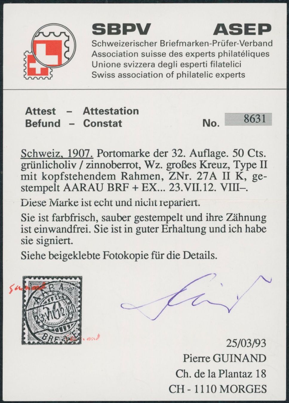 Tutti i francobolli: 1907 - Portomarke - Voll Stempel – Usato da Schindellegi venduto da leecollect 2