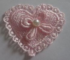 Applique Dentelle COEUR ROSE  6 cm
