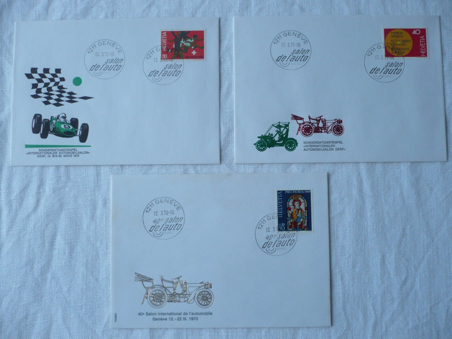Tous les timbres: 1970 / 75 / 77 3 Belege Autosalon – D'occasion à Zürich par saltandpepper008