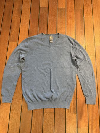 Pull MANOR V-Neck 100% Coton Bio Bleu Taille M