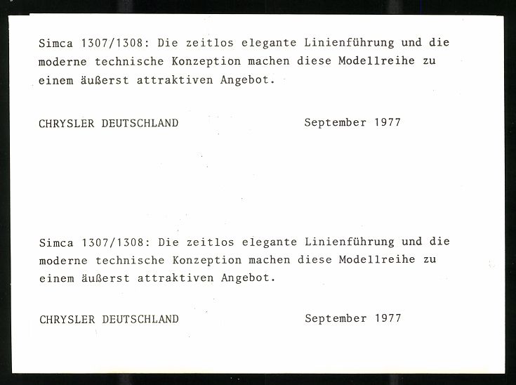Fotografie & Manifesti: Fotografie Auto Chrysler Simca 1307 /130 – Usato da Berlin venduto da bartko-reher 1