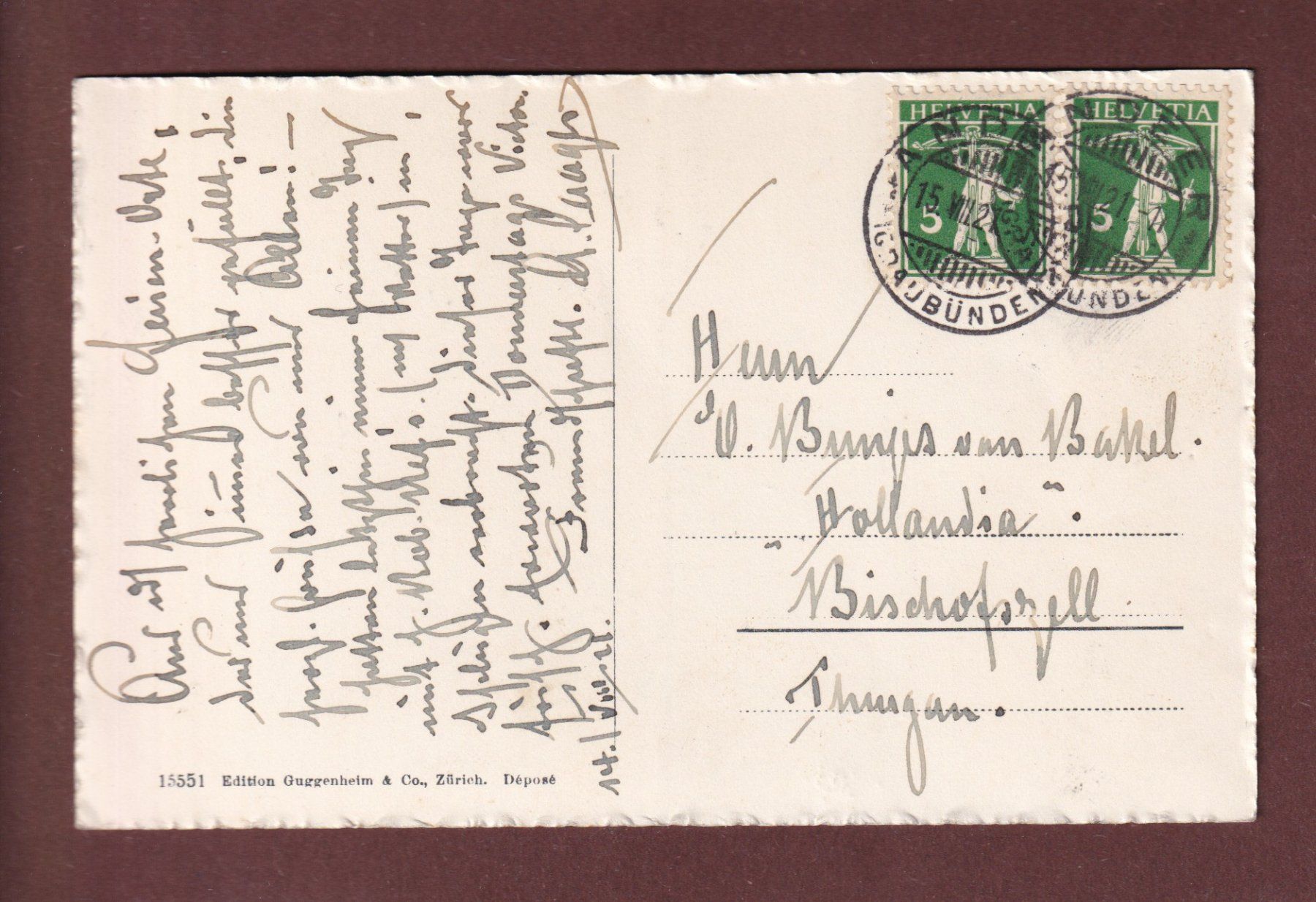 Cartoline postali: ANDEER - Rofflaschlucht - 1921 – Usato da Pully venduto da nicecards-shop 1