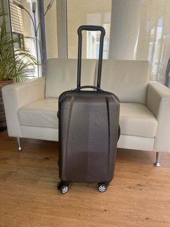 Koffer Trolley Hartschale grau mit Rollen Teleskopgriff