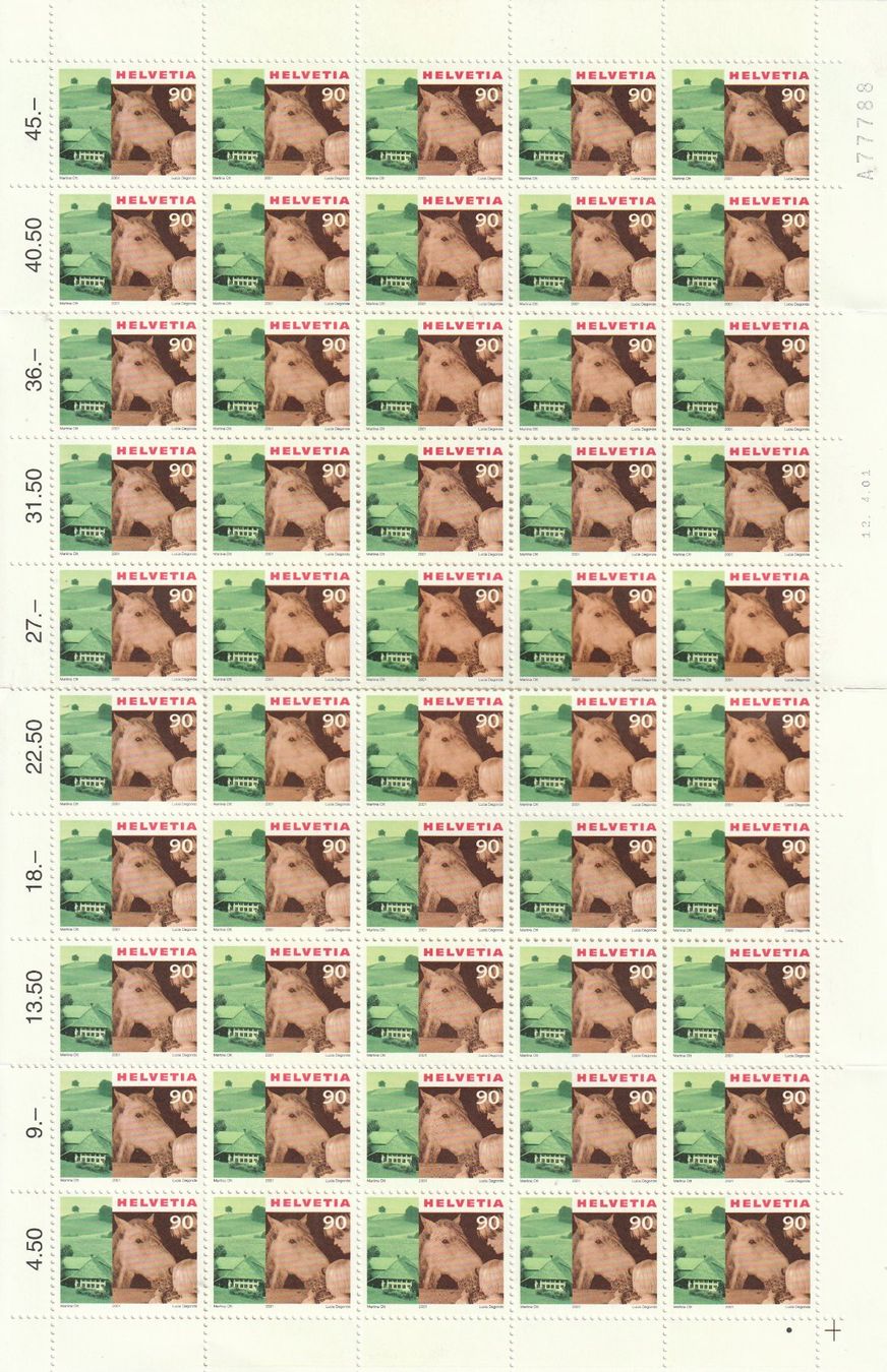 Tutti i francobolli: CH Briefmarkenbogen 50 Briefmarke a. Fr. 0.90 Postfrisch ** – Usato da Rupperswil venduto da Ema10