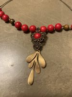 ❤️ Collier artisanal œil de tigre & corail bambou rouge