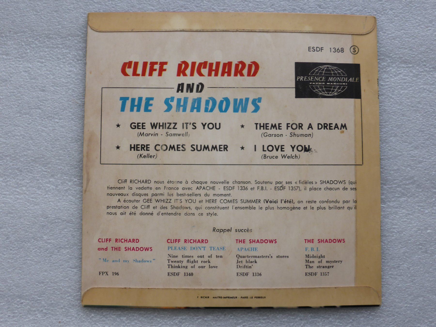Dischi in vinile: Vinyl Single   EP  CLIFF RCHARD – Usato da Küssnacht am Rigi venduto da Mondkinder 3