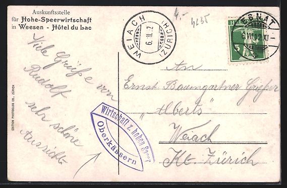 Cartoline postali: Weesen, Alpenwirtschaft Oberkäsern, Spe – Usato da Berlin venduto da bartko-reher 1