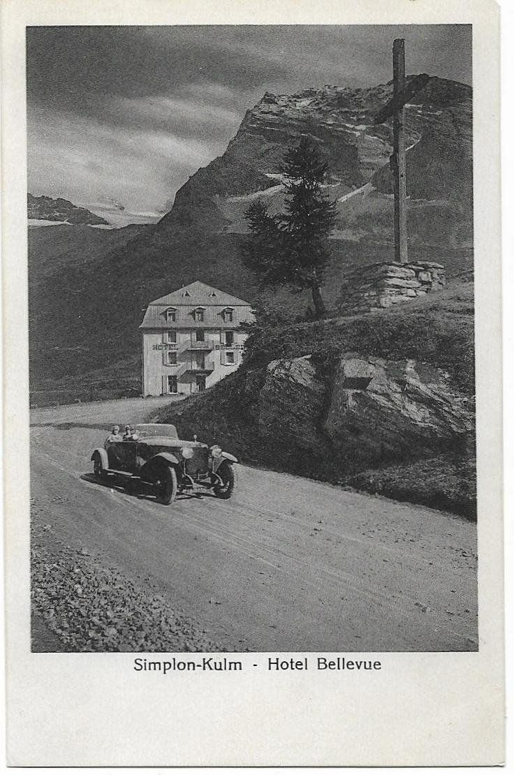 Cartoline postali: SIMPLON KULM: Hotel Bellevue mit Oldtimer ~1920 – Usato da Engelburg venduto da Swisscards