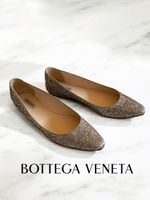 BOTTEGA VENETA Metallic Silver Glitter Flats Gr. 37