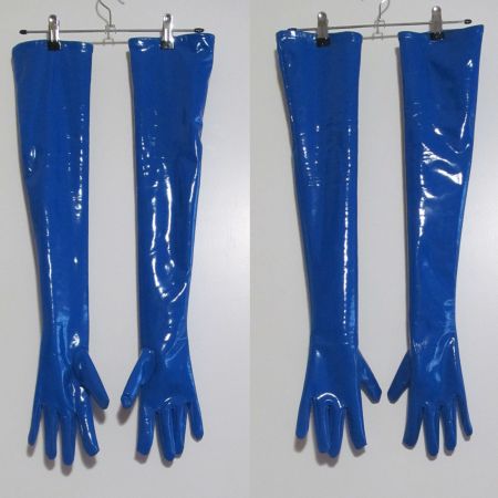 NEU blaue oberarmlange Lackhandschuhe Opernhandschuhe Meise