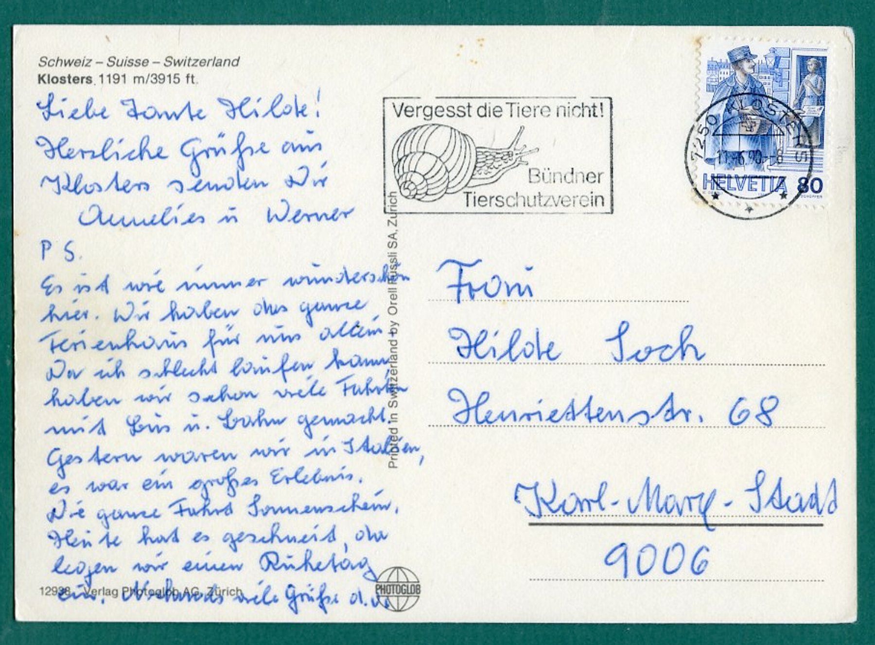 Cartoline postali: Klosters, 1990, gelaufen, Grossformat – Usato da Sargans venduto da Hausi1951 1
